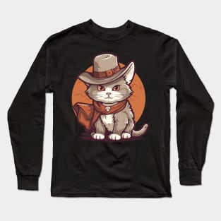 Funny Cat Cowboy Cowgirl Meow Howdy Meowdy Long Sleeve T-Shirt